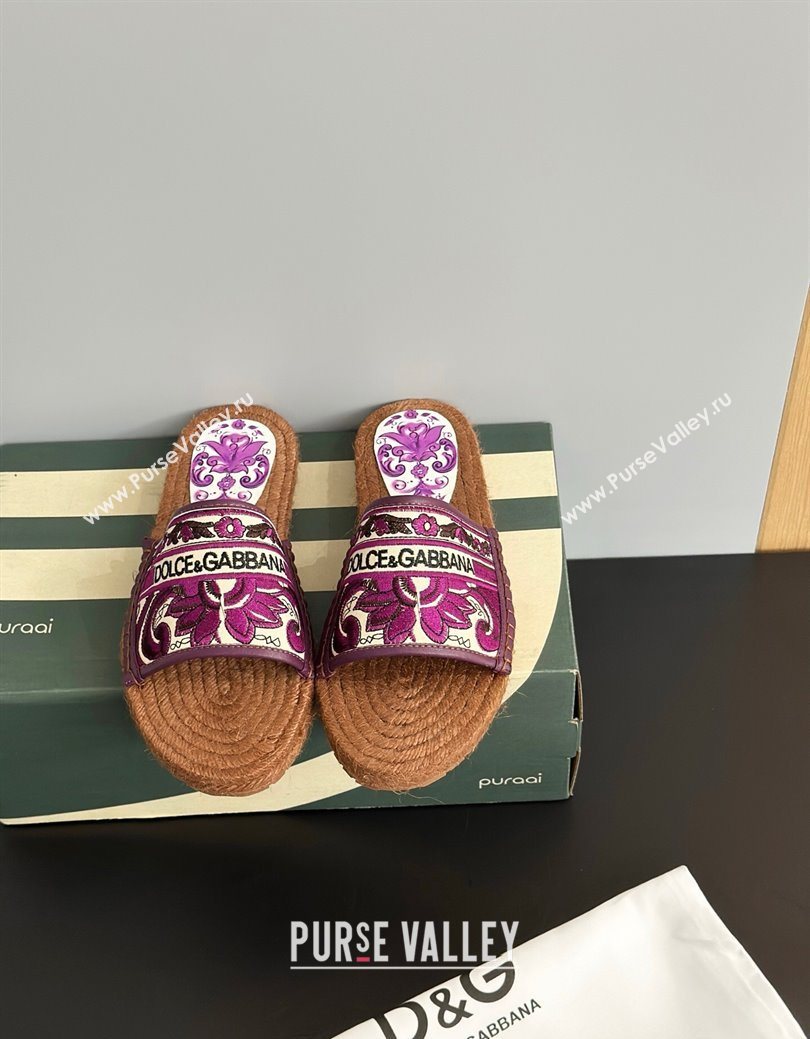 Dolce Gabbana Espadrille Flat Sliders Sandal in Majolica Embroidery Purple 2025 (MD-250825137)