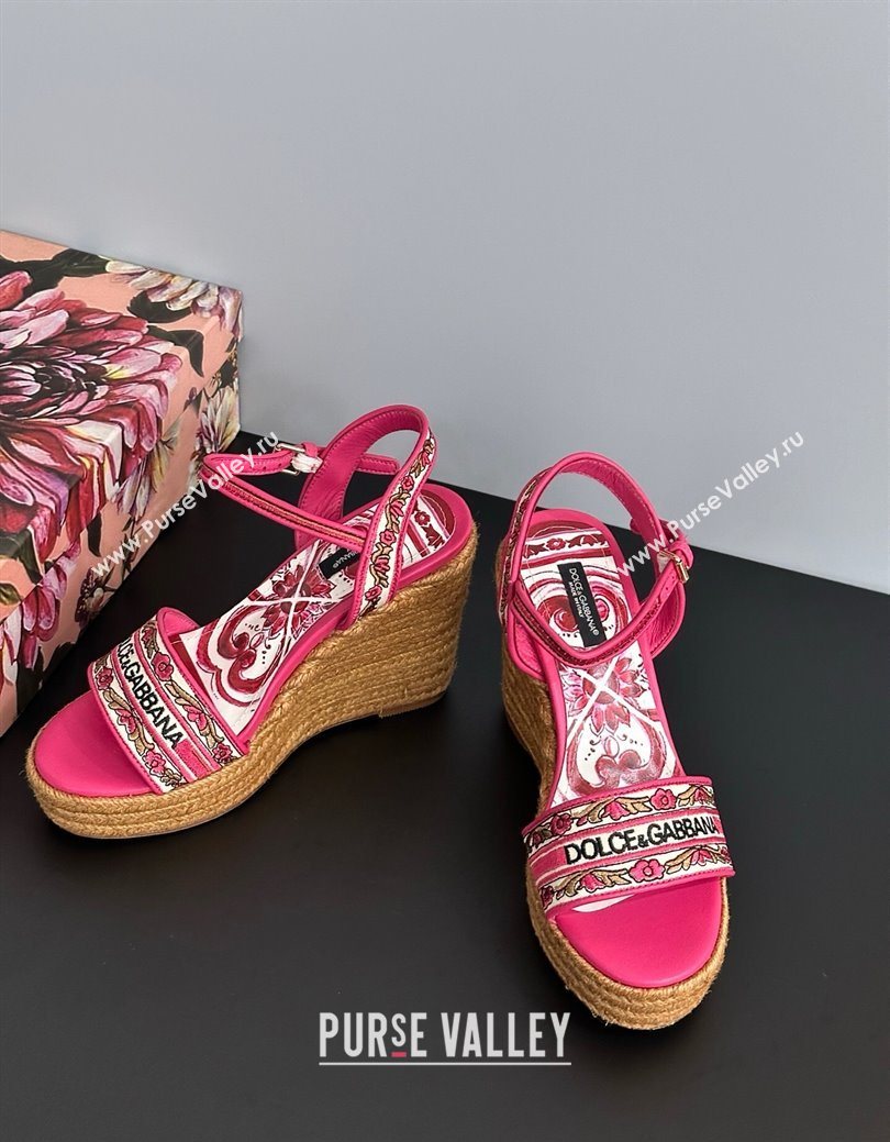Dolce Gabbana Wedge Sandals 9cm in Majolica Embroidery Pink 2025 (MD-250825132)