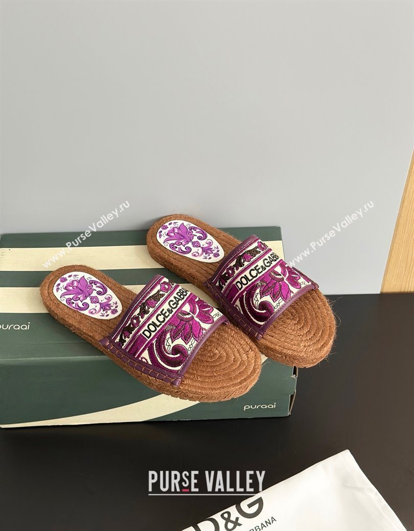 Dolce Gabbana Espadrille Flat Sliders Sandal in Majolica Embroidery Purple 2025 (MD-250825137)