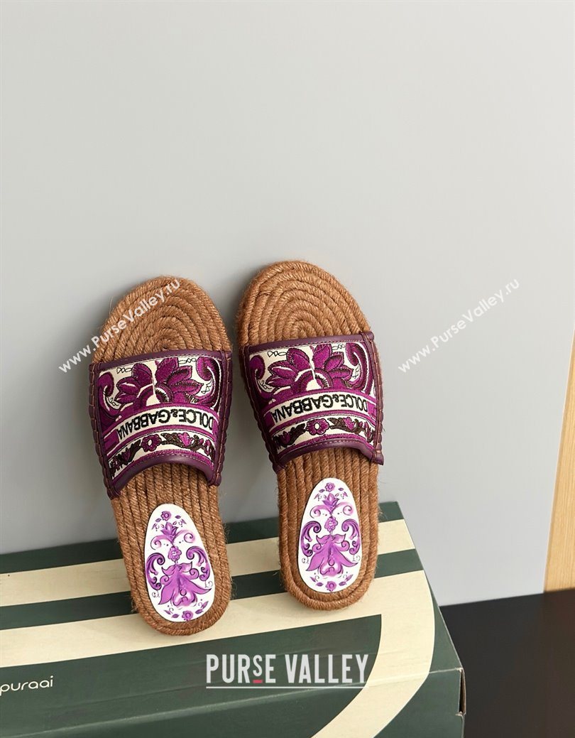 Dolce Gabbana Espadrille Flat Sliders Sandal in Majolica Embroidery Purple 2025 (MD-250825137)