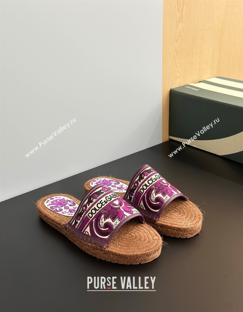 Dolce Gabbana Espadrille Flat Sliders Sandal in Majolica Embroidery Purple 2025 (MD-250825137)