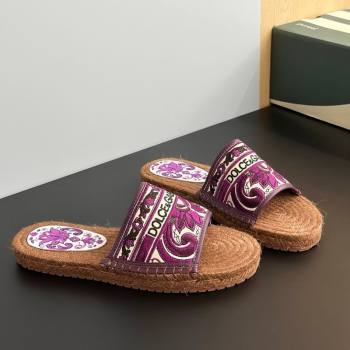 Dolce Gabbana Espadrille Flat Sliders Sandal in Majolica Embroidery Purple 2025 (MD-250825137)