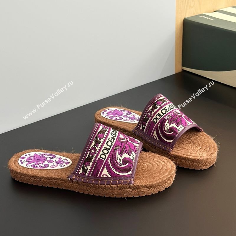 Dolce Gabbana Espadrille Flat Sliders Sandal in Majolica Embroidery Purple 2025 (MD-250825137)