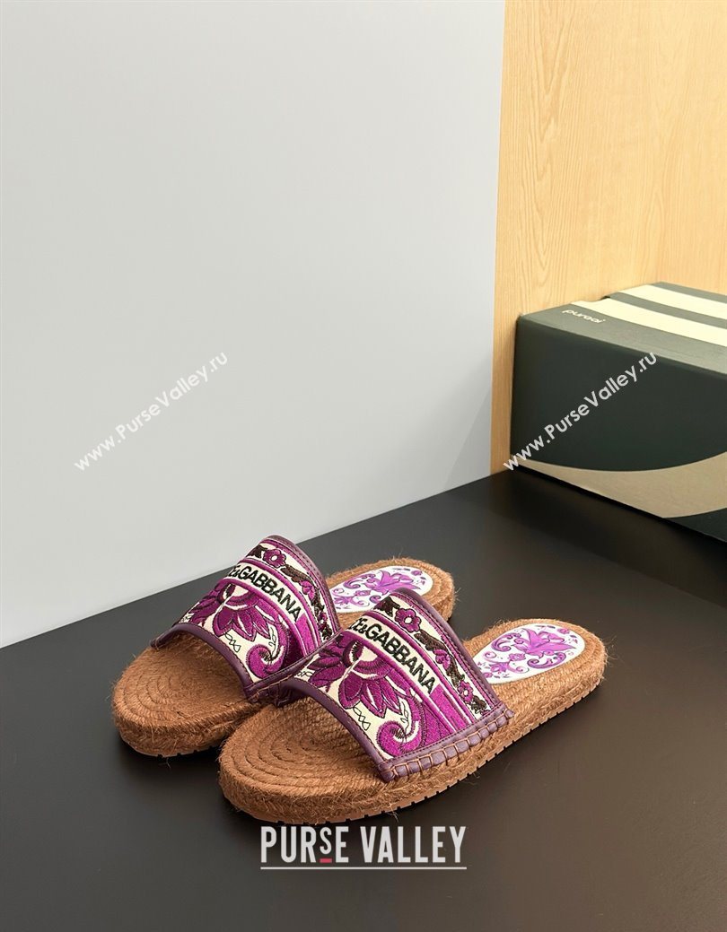 Dolce Gabbana Espadrille Flat Sliders Sandal in Majolica Embroidery Purple 2025 (MD-250825137)