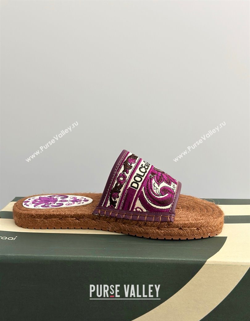 Dolce Gabbana Espadrille Flat Sliders Sandal in Majolica Embroidery Purple 2025 (MD-250825137)