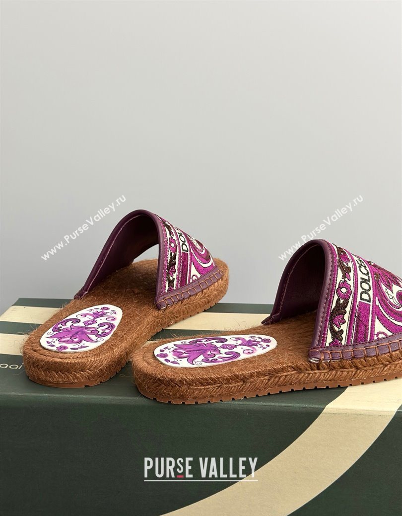 Dolce Gabbana Espadrille Flat Sliders Sandal in Majolica Embroidery Purple 2025 (MD-250825137)