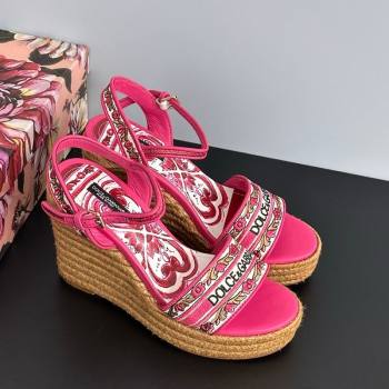 Dolce Gabbana Wedge Sandals 9cm in Majolica Embroidery Pink 2025 (MD-250825132)