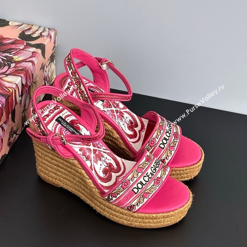Dolce Gabbana Wedge Sandals 9cm in Majolica Embroidery Pink 2025 (MD-250825132)