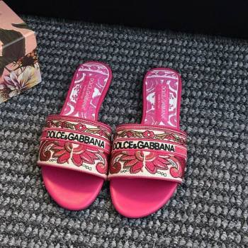 Dolce Gabbana Flat Sliders Sandal in Majolica Embroidery Pink 2025 0825 (MD-250825139)