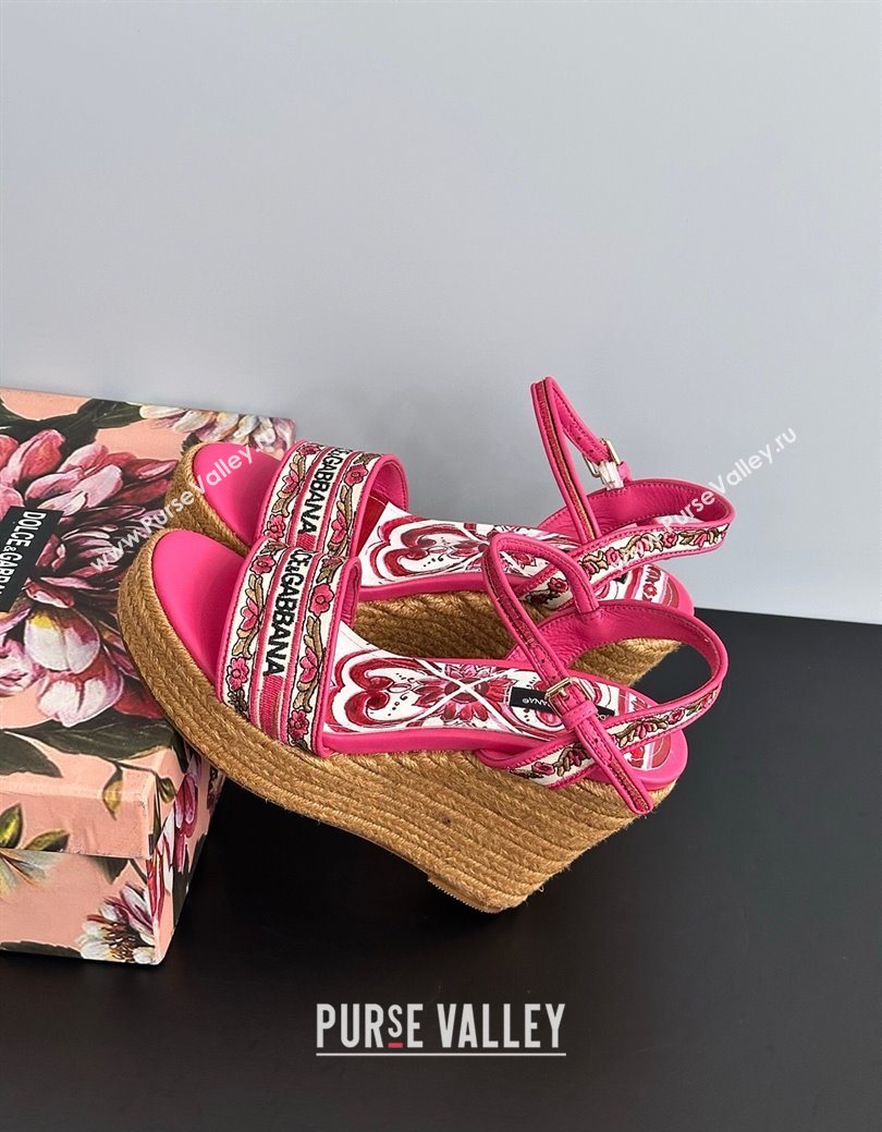 Dolce Gabbana Wedge Sandals 9cm in Majolica Embroidery Pink 2025 (MD-250825132)