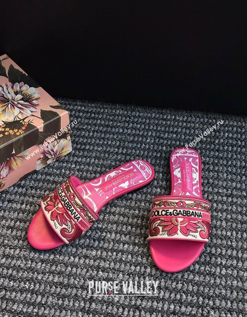Dolce Gabbana Flat Sliders Sandal in Majolica Embroidery Pink 2025 0825 (MD-250825139)