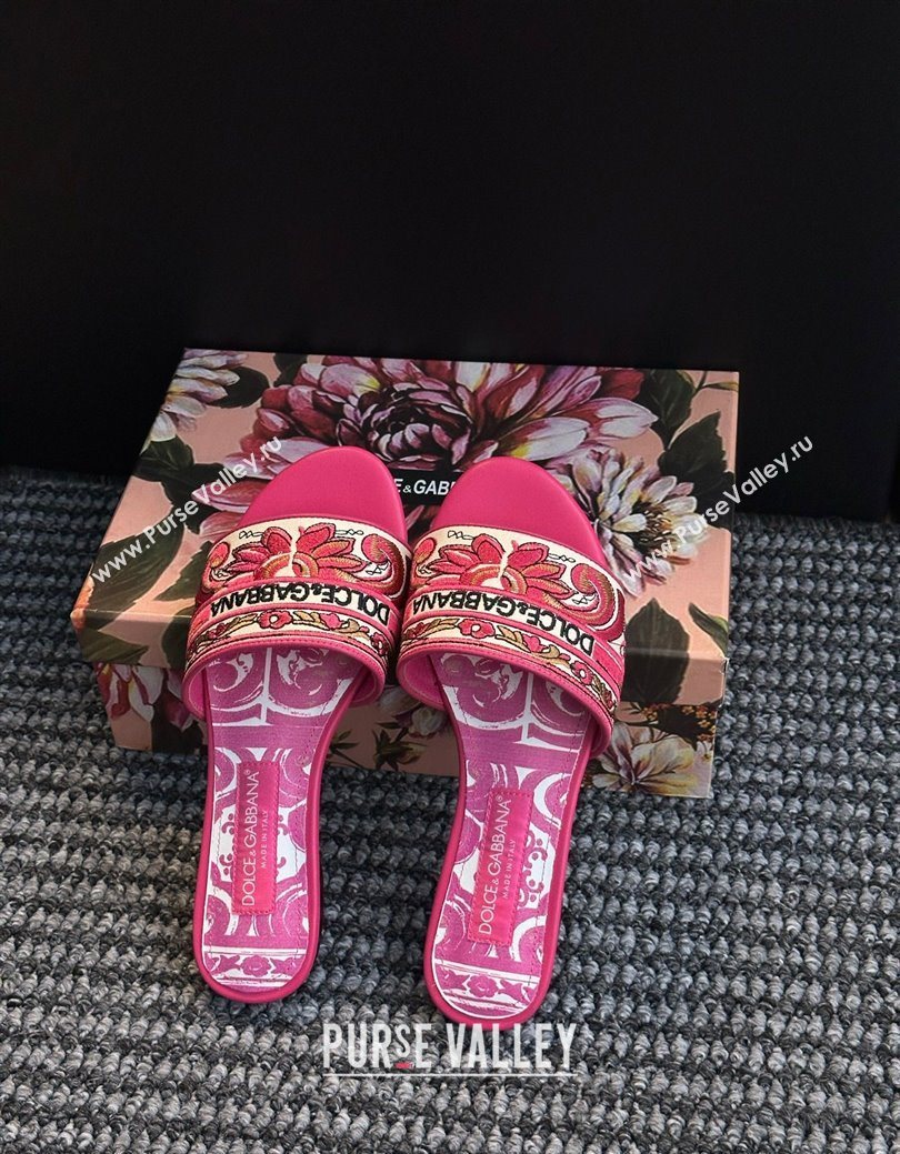 Dolce Gabbana Flat Sliders Sandal in Majolica Embroidery Pink 2025 0825 (MD-250825139)