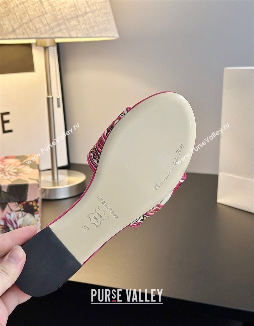 Dolce Gabbana Flat Sliders Sandal in Majolica Embroidery Pink 2025 0825 (MD-250825139)