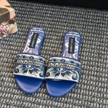 Dolce Gabbana Flat Sliders Sandal in Majolica Embroidery Blue 2025 0825 (MD-250825140)