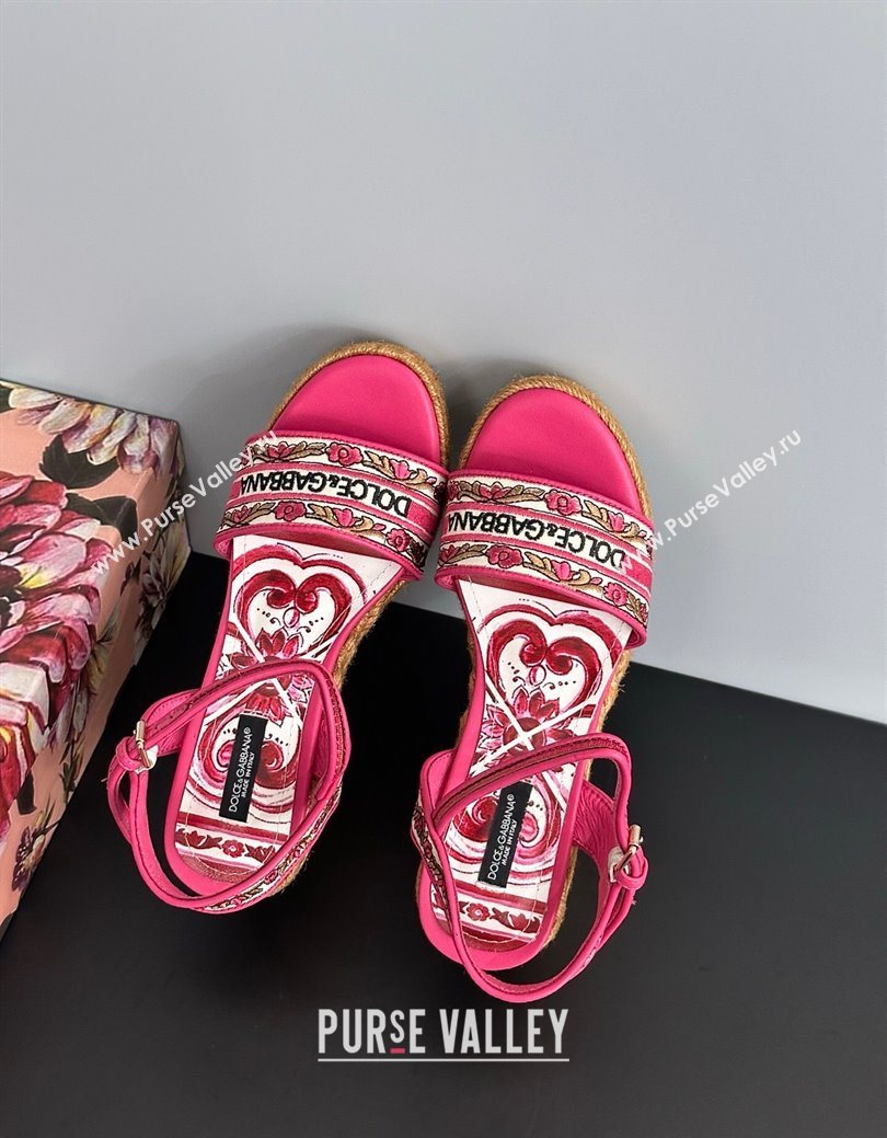 Dolce Gabbana Wedge Sandals 9cm in Majolica Embroidery Pink 2025 (MD-250825132)