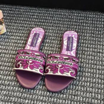 Dolce Gabbana Flat Sliders Sandal in Majolica Embroidery Purple 2025 0825 (MD-250825141)