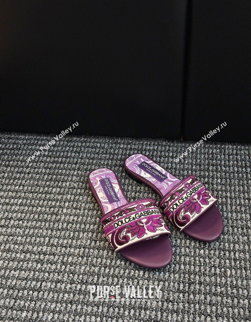 Dolce Gabbana Flat Sliders Sandal in Majolica Embroidery Purple 2025 0825 (MD-250825141)