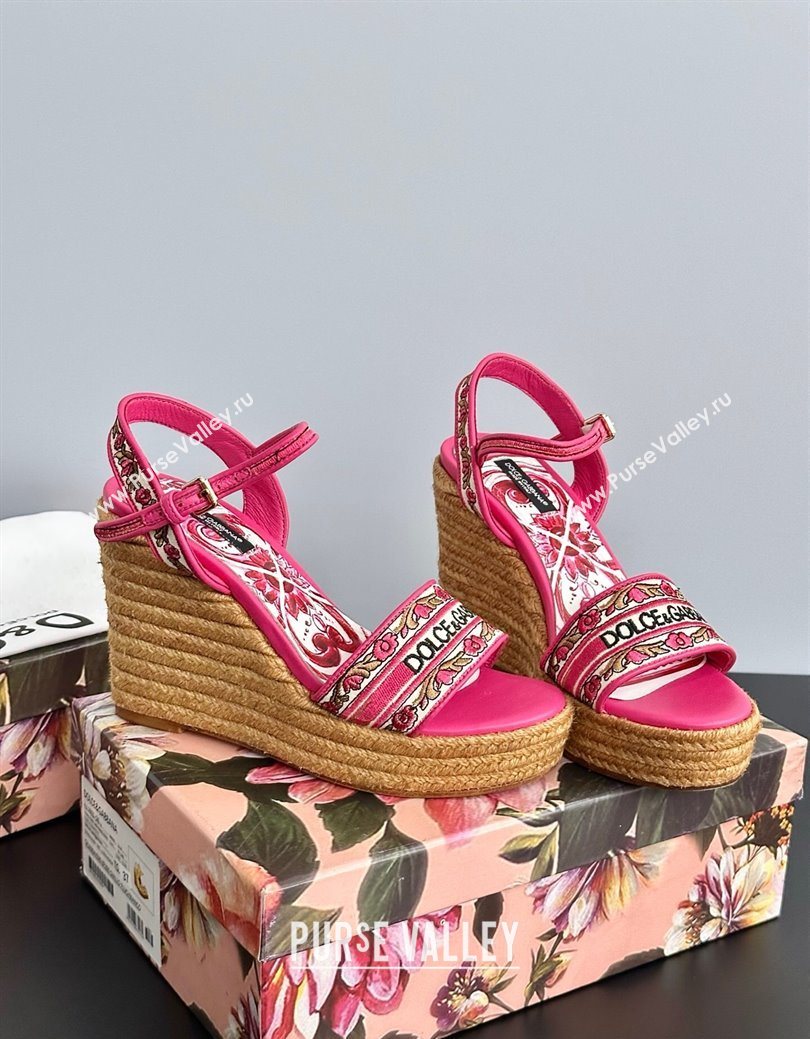 Dolce Gabbana Wedge Sandals 9cm in Majolica Embroidery Pink 2025 (MD-250825132)