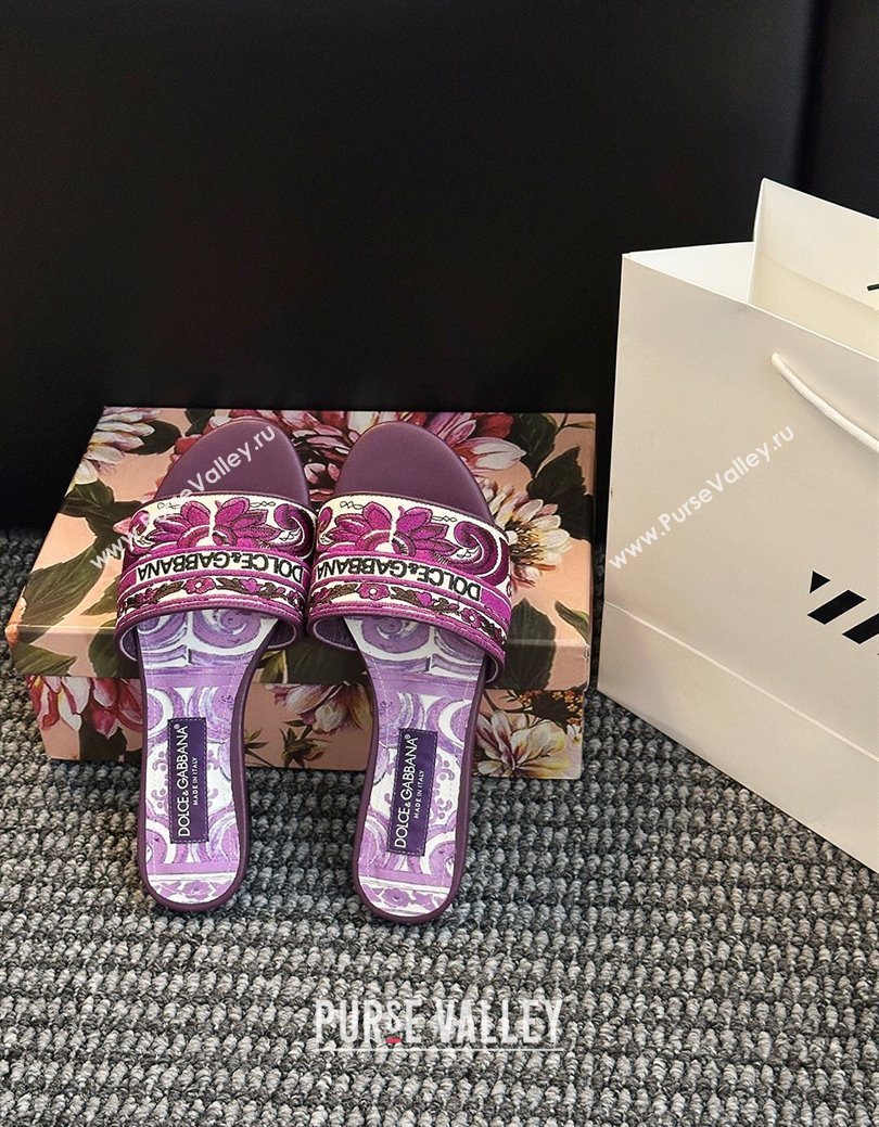 Dolce Gabbana Flat Sliders Sandal in Majolica Embroidery Purple 2025 0825 (MD-250825141)