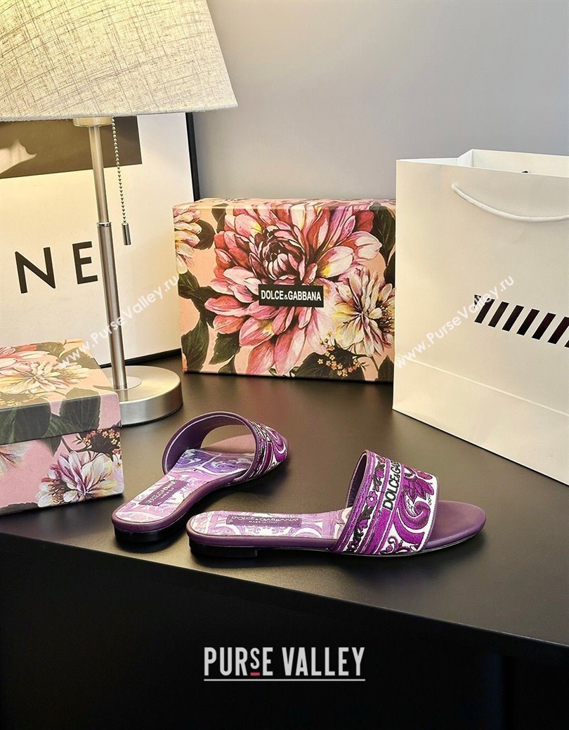 Dolce Gabbana Flat Sliders Sandal in Majolica Embroidery Purple 2025 0825 (MD-250825141)