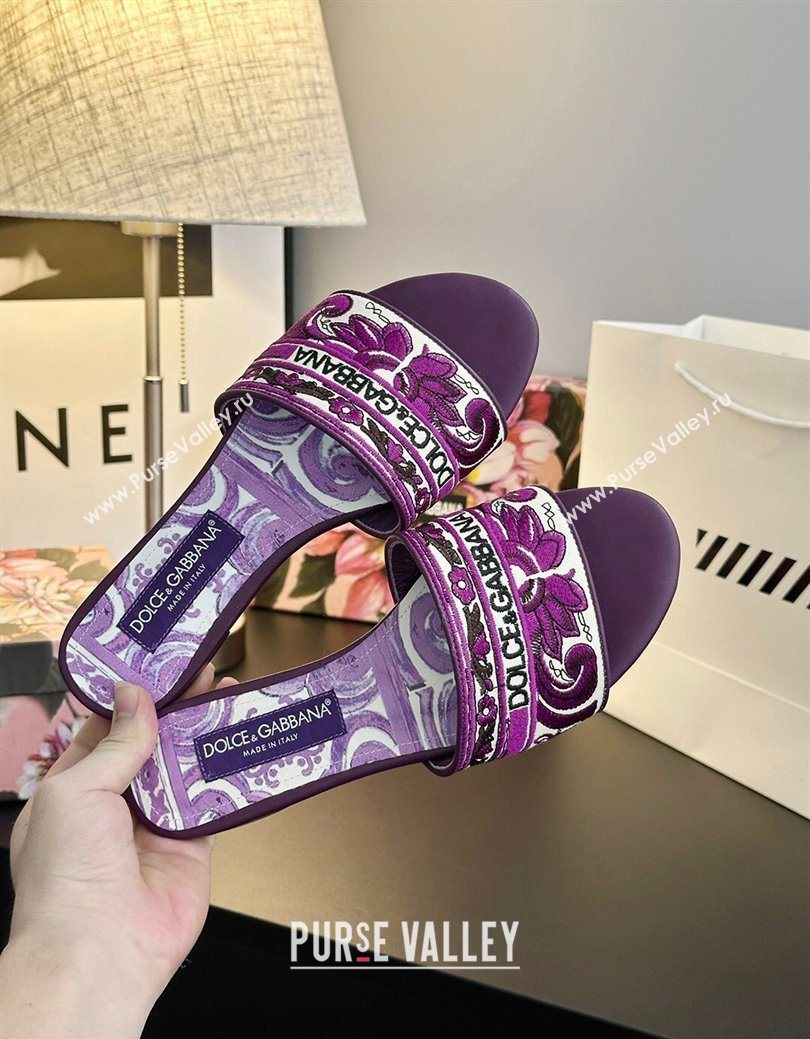 Dolce Gabbana Flat Sliders Sandal in Majolica Embroidery Purple 2025 0825 (MD-250825141)