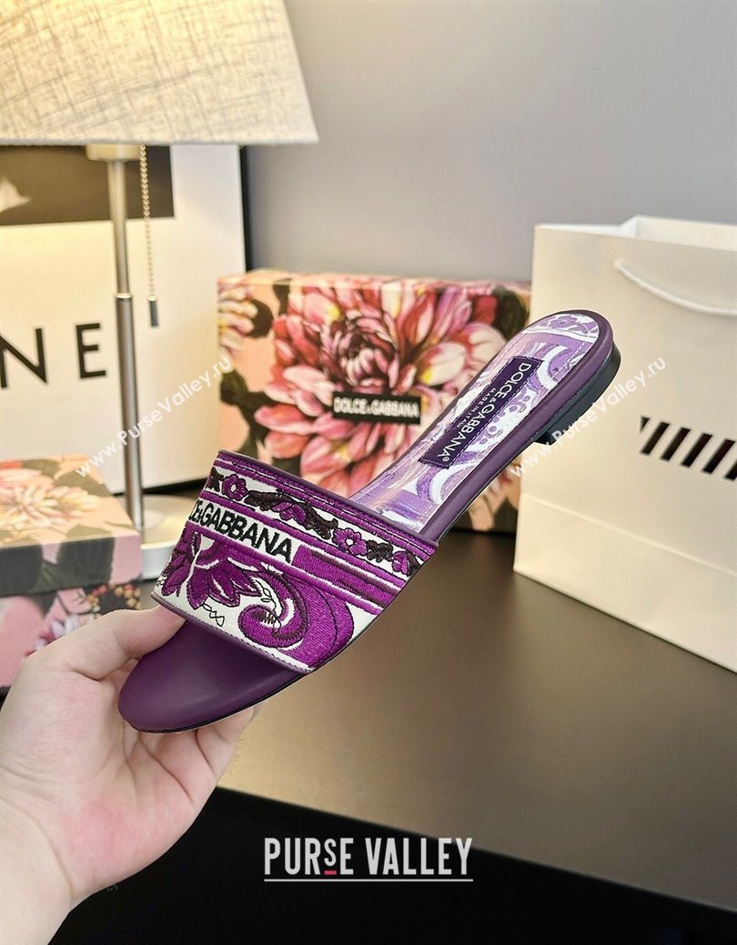 Dolce Gabbana Flat Sliders Sandal in Majolica Embroidery Purple 2025 0825 (MD-250825141)