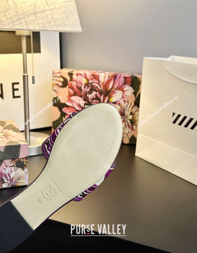 Dolce Gabbana Flat Sliders Sandal in Majolica Embroidery Purple 2025 0825 (MD-250825141)