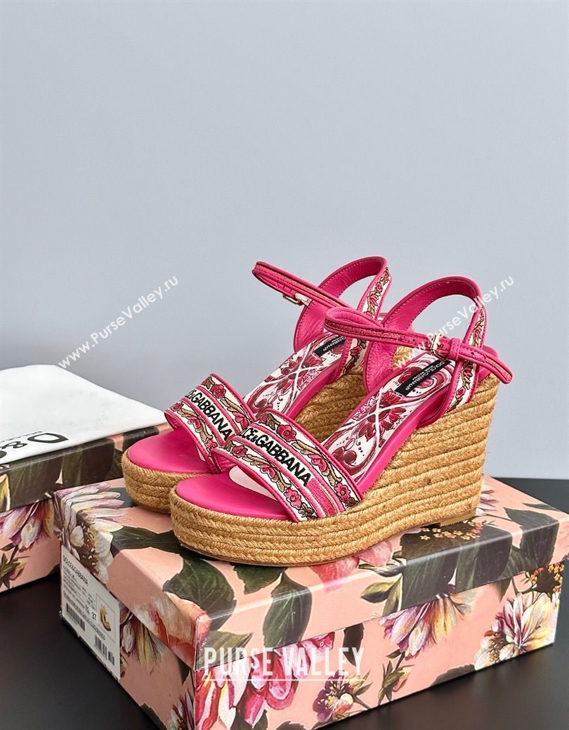 Dolce Gabbana Wedge Sandals 9cm in Majolica Embroidery Pink 2025 (MD-250825132)