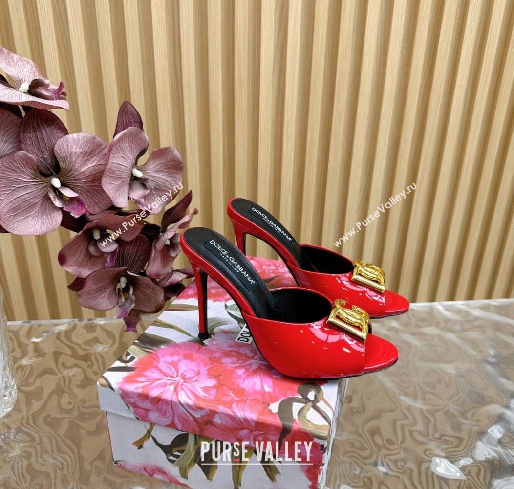 Dolce Gabbana Patent Leather Heel Slides Sandal 10cm with DG Logo Red 2025 DG121103 (MD-251211081)