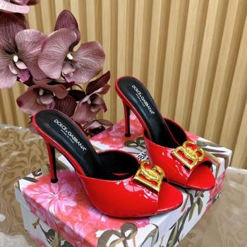 Dolce Gabbana Patent Leather Heel Slides Sandal 10cm with DG Logo Red 2025 DG121103 (MD-251211081)