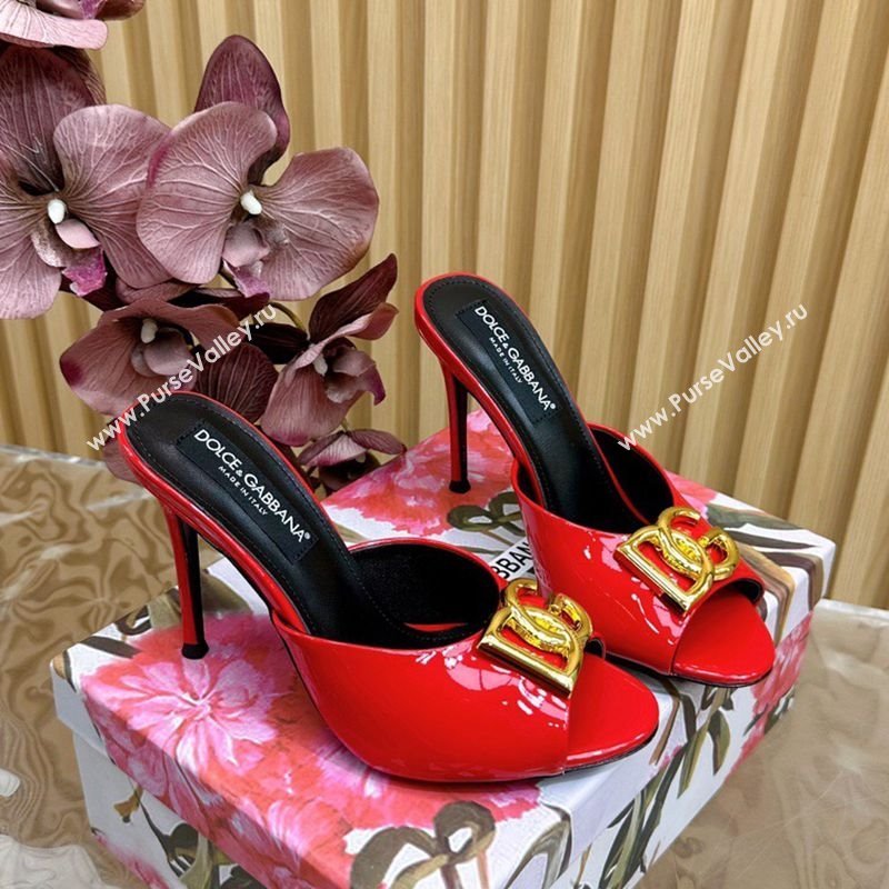 Dolce Gabbana Patent Leather Heel Slides Sandal 10cm with DG Logo Red 2025 DG121103 (MD-251211081)