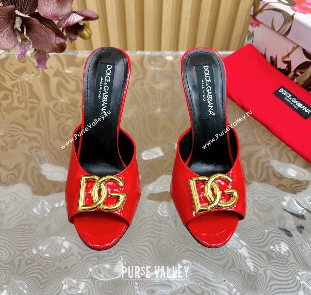 Dolce Gabbana Patent Leather Heel Slides Sandal 10cm with DG Logo Red 2025 DG121103 (MD-251211081)