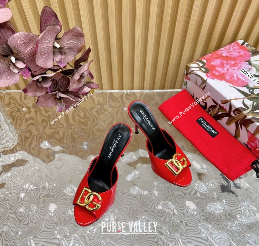 Dolce Gabbana Patent Leather Heel Slides Sandal 10cm with DG Logo Red 2025 DG121103 (MD-251211081)