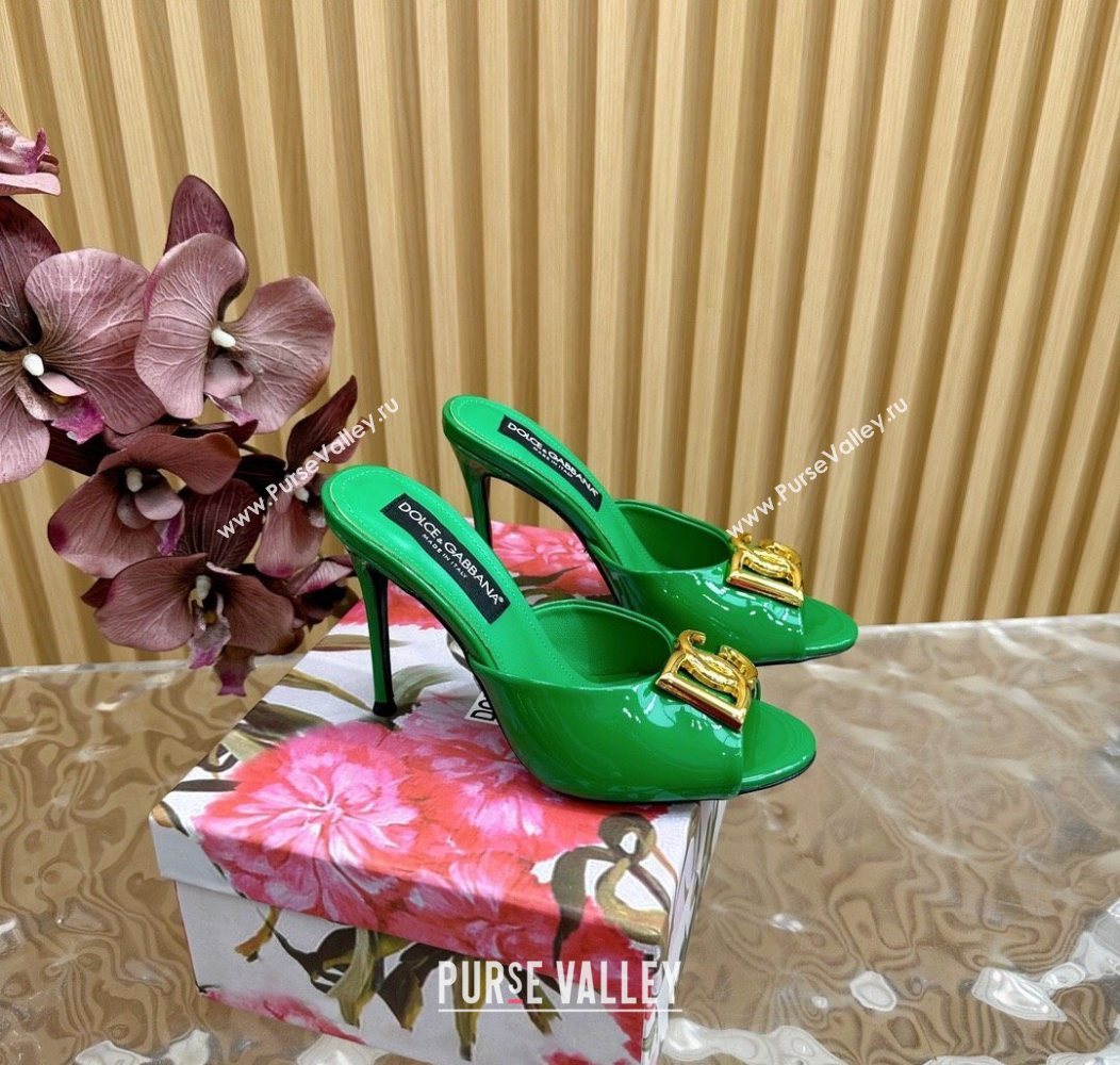 Dolce Gabbana Patent Leather Heel Slides Sandal 10cm with DG Logo Green 2025 DG121103 (MD-251211082)