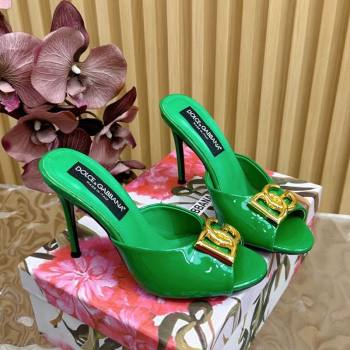 Dolce Gabbana Patent Leather Heel Slides Sandal 10cm with DG Logo Green 2025 DG121103 (MD-251211082)