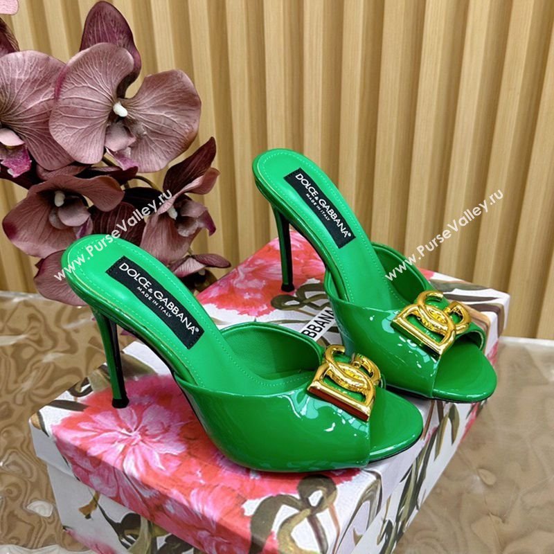Dolce Gabbana Patent Leather Heel Slides Sandal 10cm with DG Logo Green 2025 DG121103 (MD-251211082)