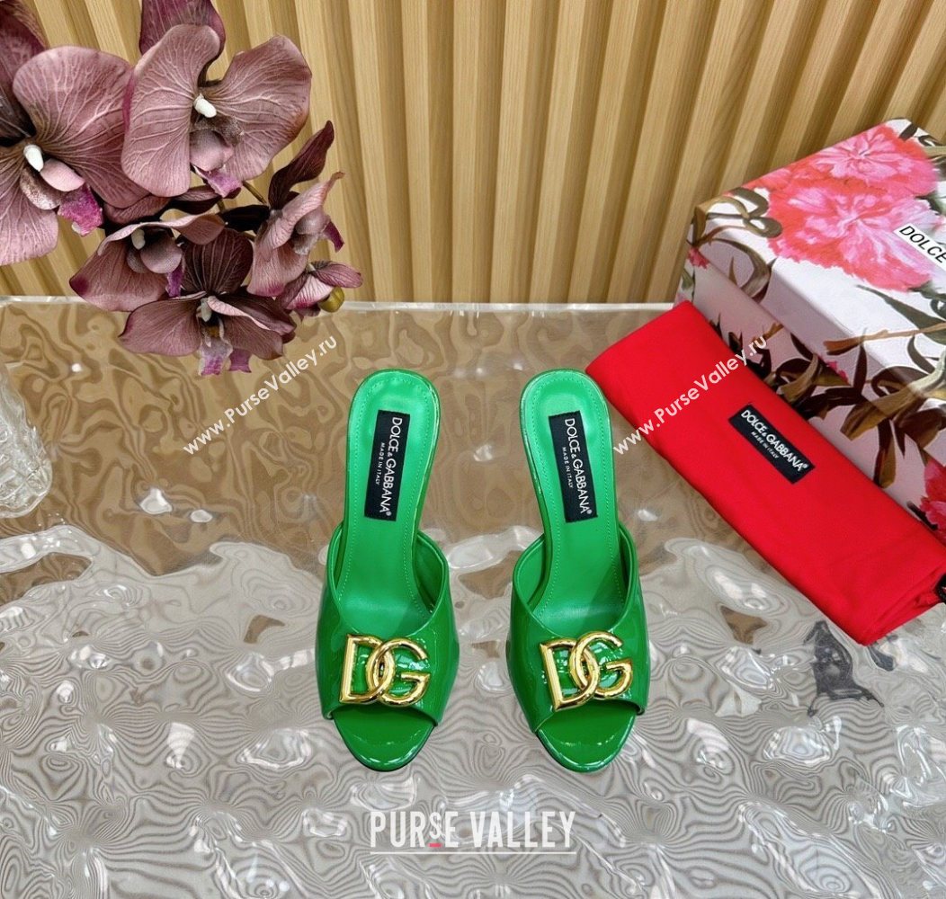 Dolce Gabbana Patent Leather Heel Slides Sandal 10cm with DG Logo Green 2025 DG121103 (MD-251211082)