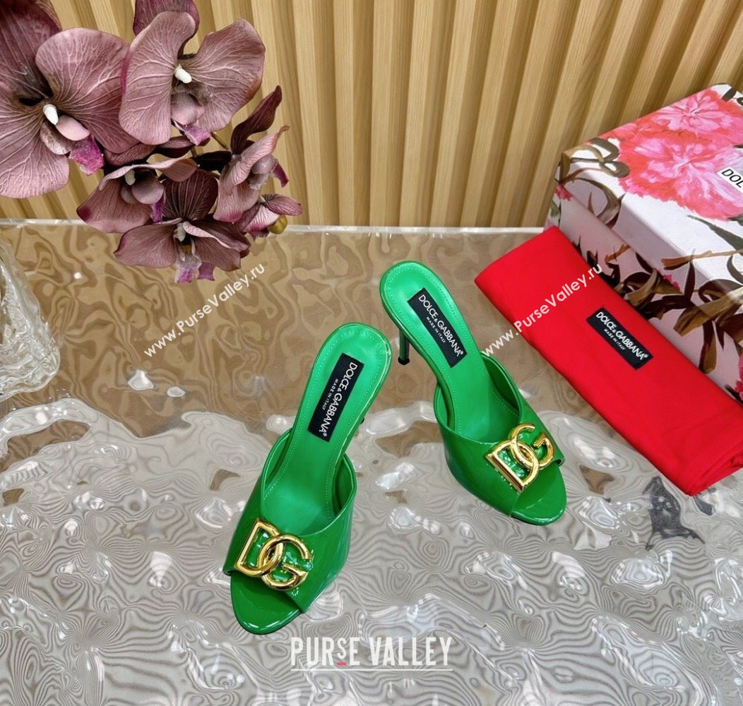 Dolce Gabbana Patent Leather Heel Slides Sandal 10cm with DG Logo Green 2025 DG121103 (MD-251211082)