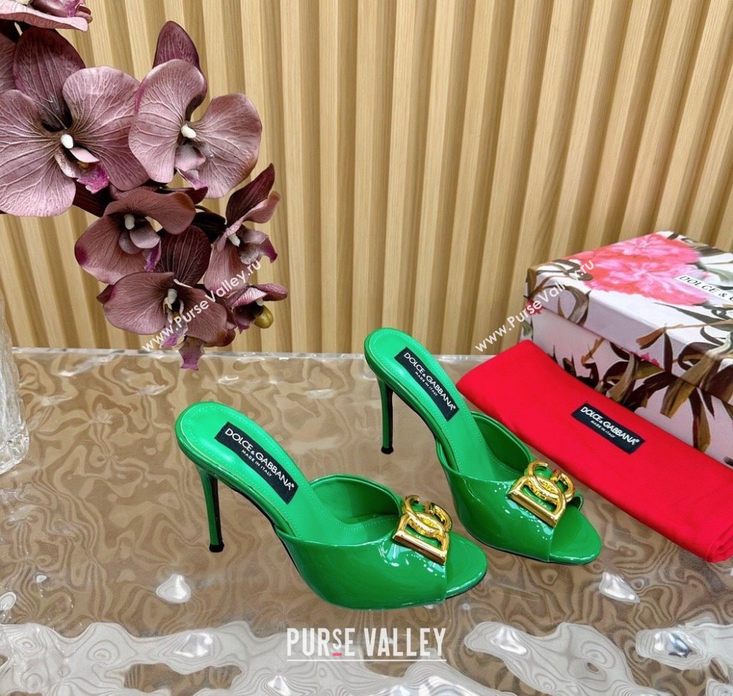 Dolce Gabbana Patent Leather Heel Slides Sandal 10cm with DG Logo Green 2025 DG121103 (MD-251211082)