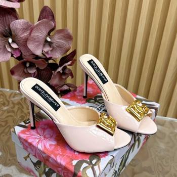 Dolce Gabbana Patent Leather Heel Slides Sandal 10cm with DG Logo Nude 2025 DG121103 (MD-251211083)