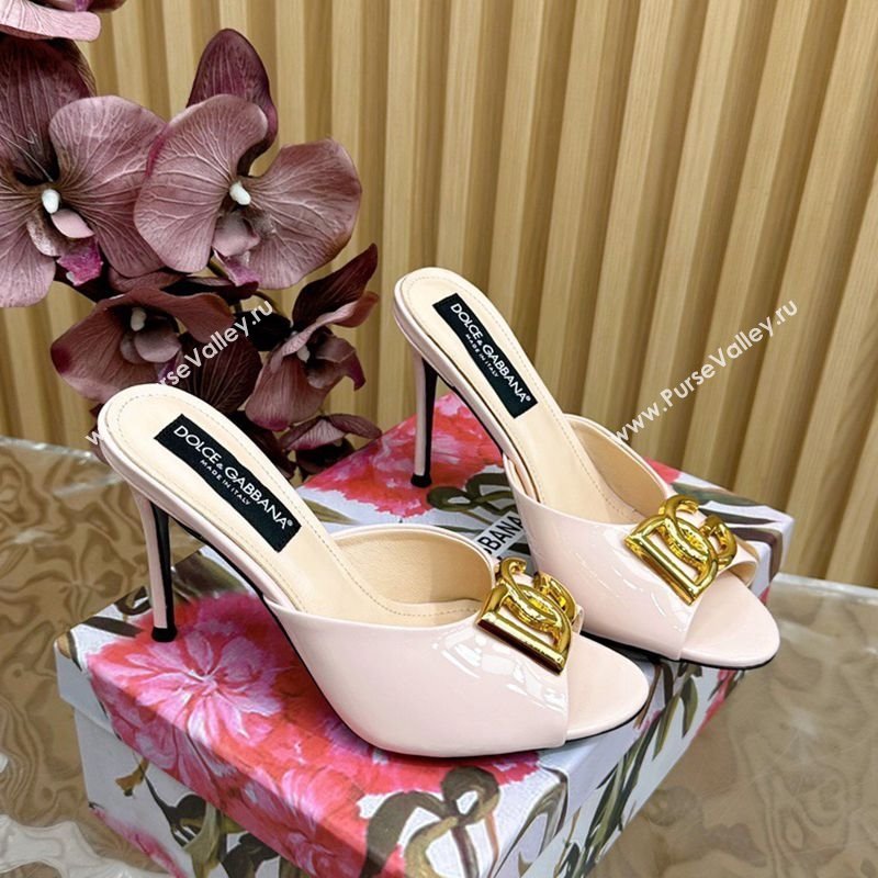 Dolce Gabbana Patent Leather Heel Slides Sandal 10cm with DG Logo Nude 2025 DG121103 (MD-251211083)