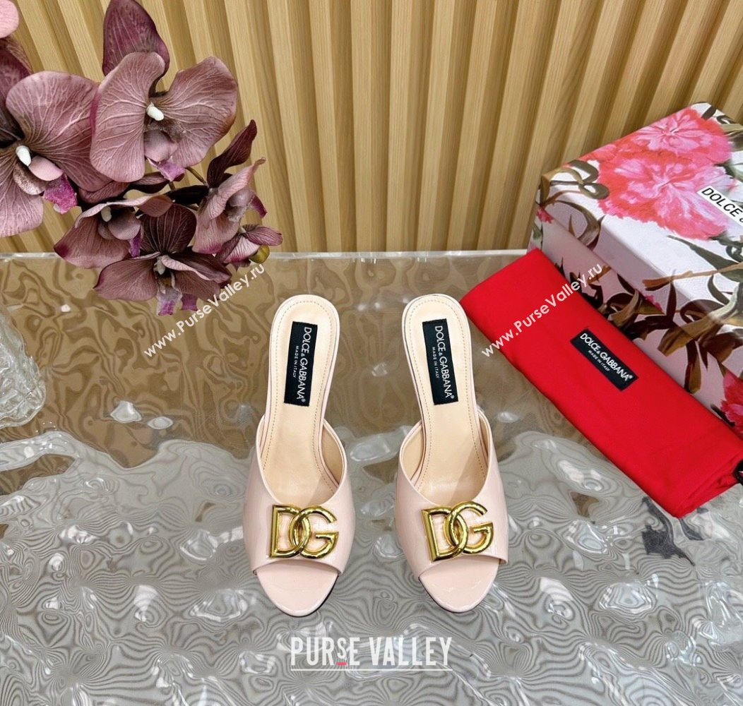 Dolce Gabbana Patent Leather Heel Slides Sandal 10cm with DG Logo Nude 2025 DG121103 (MD-251211083)