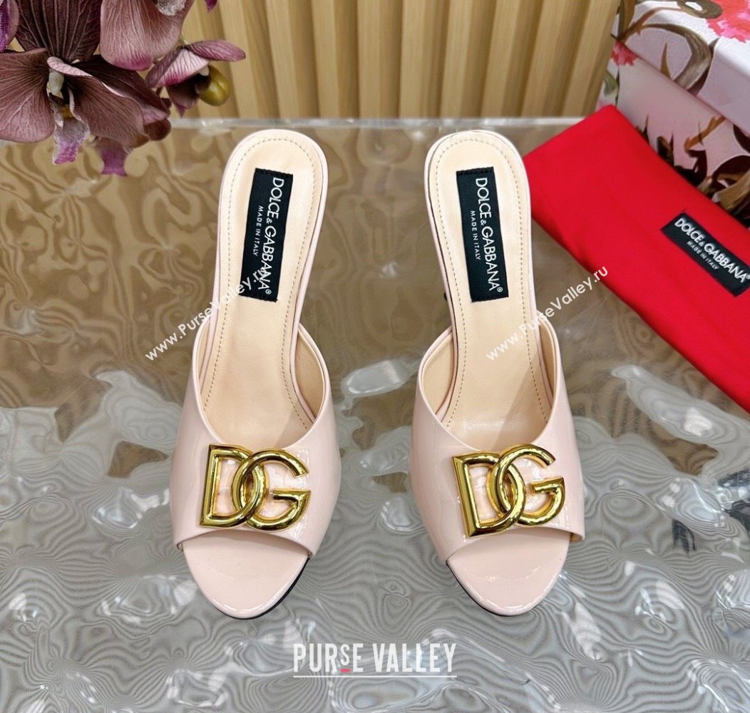 Dolce Gabbana Patent Leather Heel Slides Sandal 10cm with DG Logo Nude 2025 DG121103 (MD-251211083)