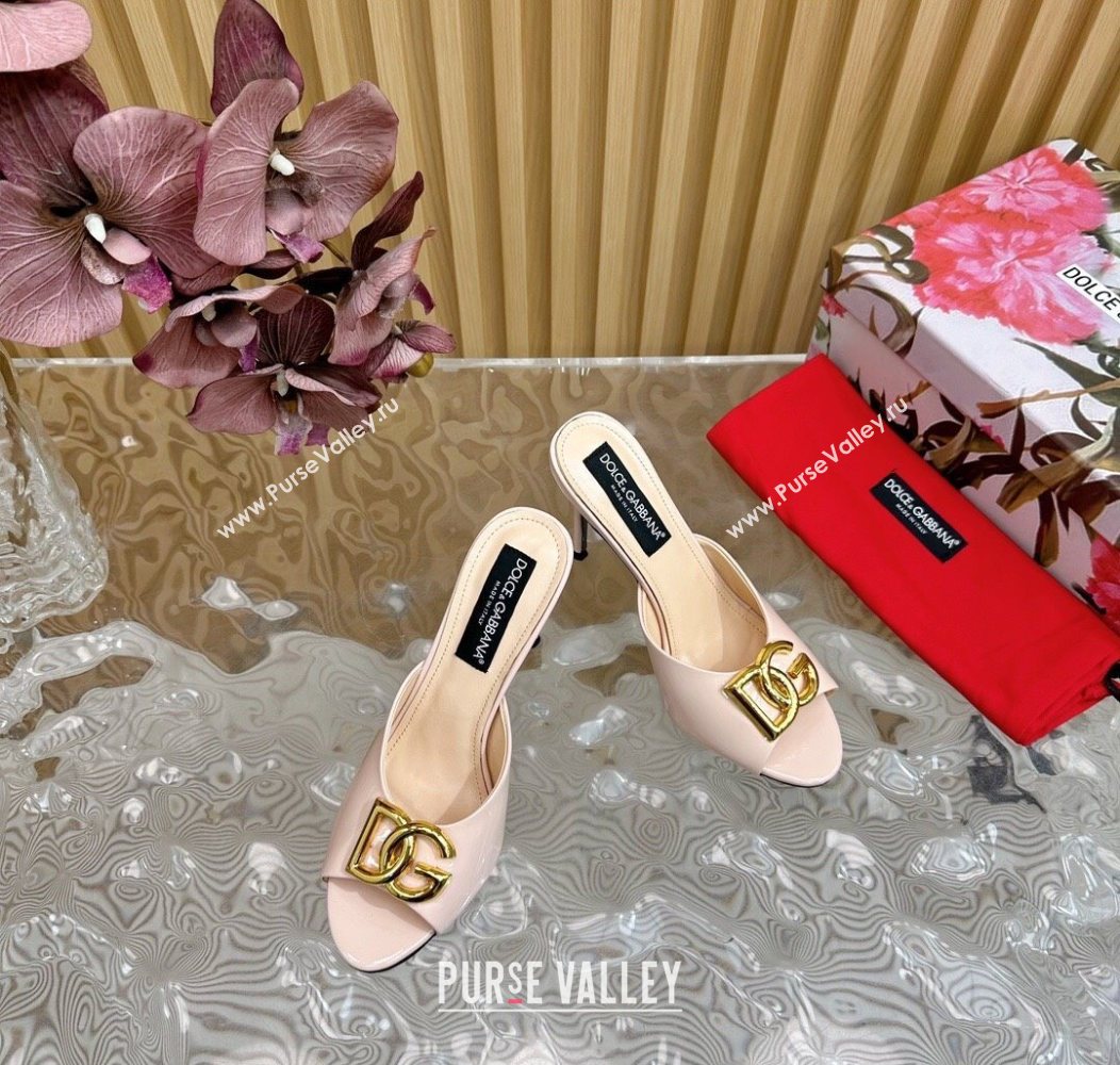 Dolce Gabbana Patent Leather Heel Slides Sandal 10cm with DG Logo Nude 2025 DG121103 (MD-251211083)