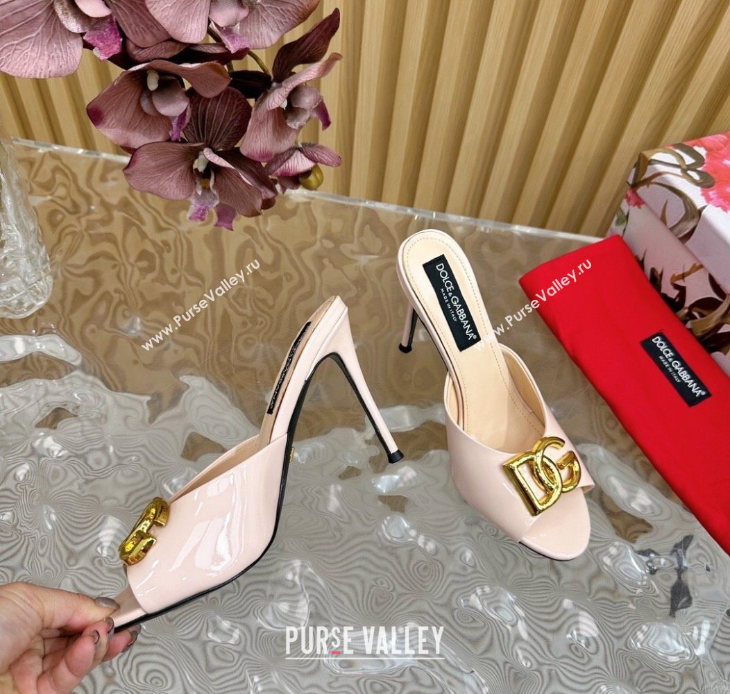 Dolce Gabbana Patent Leather Heel Slides Sandal 10cm with DG Logo Nude 2025 DG121103 (MD-251211083)