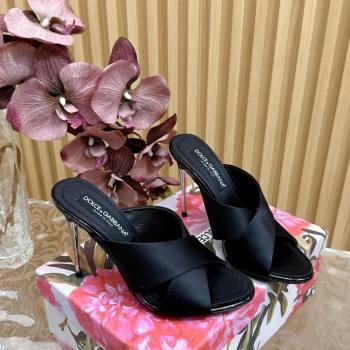 Dolce Gabbana Black Satin Heel Slides Sandal 10cm with Cross Strap 2025 DG121105 (MD-251211094)