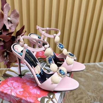 Dolce Gabbana Calfskin Leather Heel Sandals 10.5cm with Stones and Shell Pink 2025 (MD-251211071)