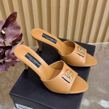 Dolce Gabbana Calfskin Leather Heel Slides Sandal 9cm with DG Logo Brown 2025 DG121101 (MD-251211072)