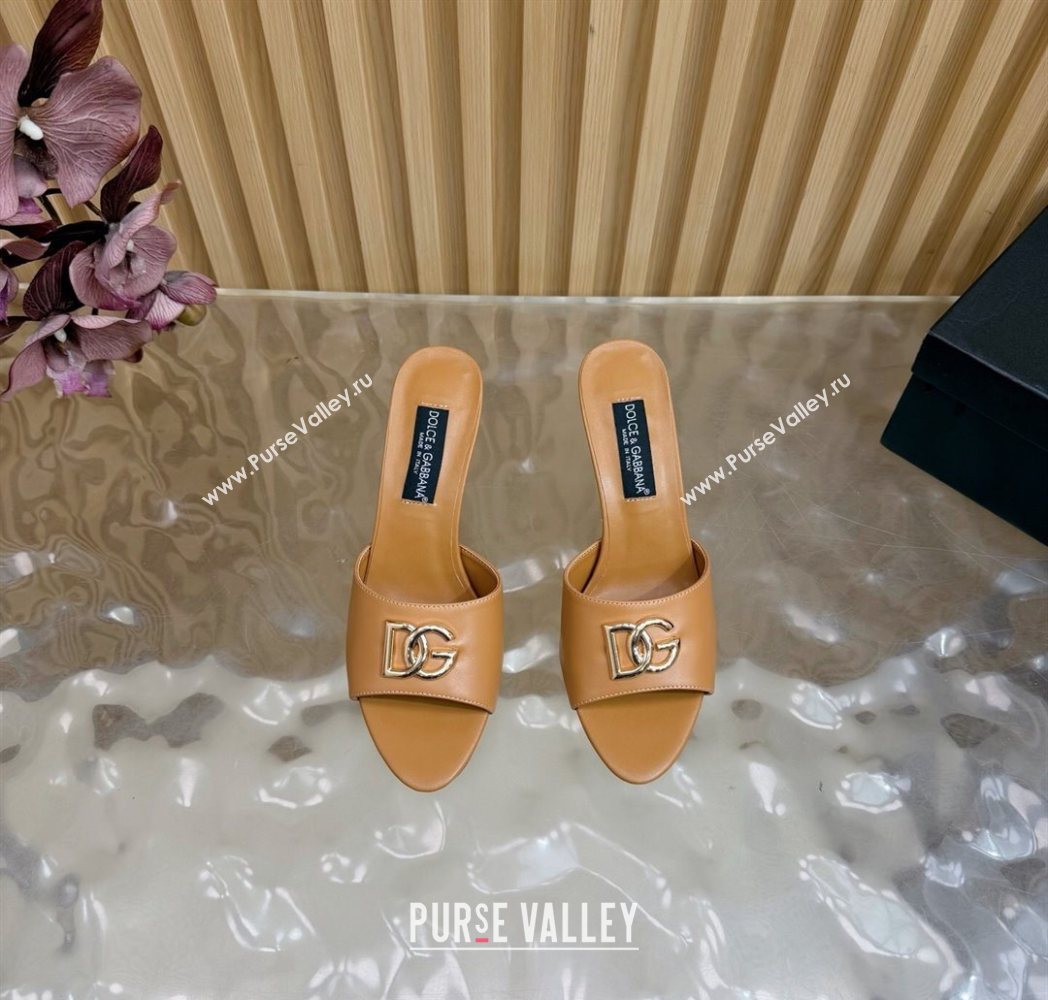 Dolce Gabbana Calfskin Leather Heel Slides Sandal 9cm with DG Logo Brown 2025 DG121101 (MD-251211072)