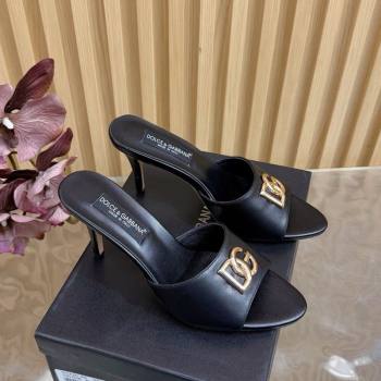 Dolce Gabbana Calfskin Leather Heel Slides Sandal 9cm with DG Logo Black 2025 DG121101 (MD-251211073)